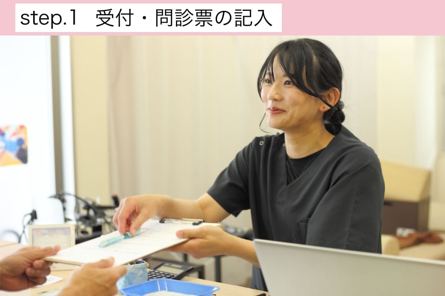ダイエット用の問診票のお渡しをする受付